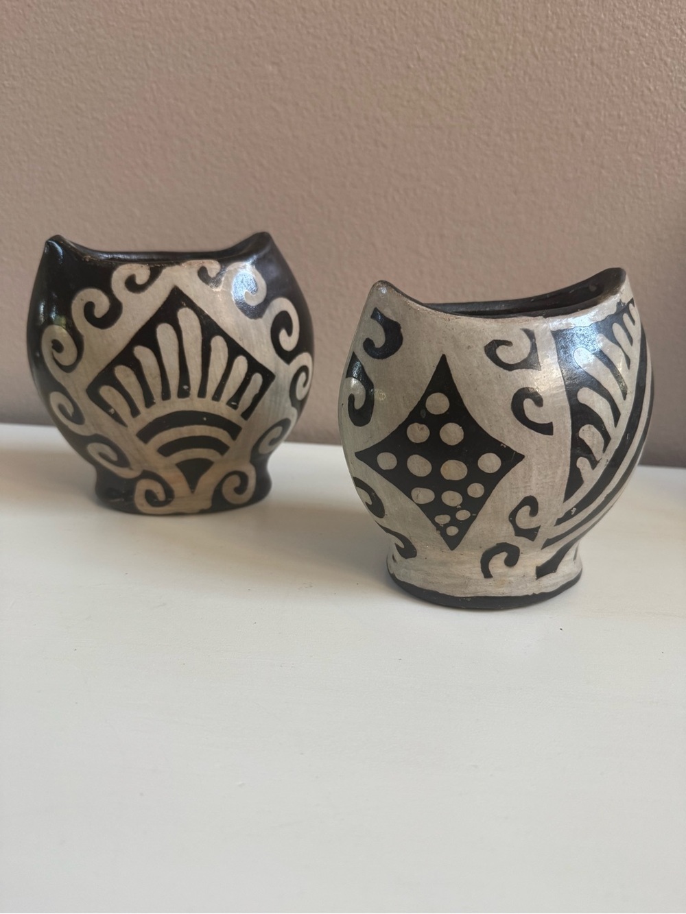 Handmade Dark/Black and Cream Decorative Ceramic Vases - Set of 2